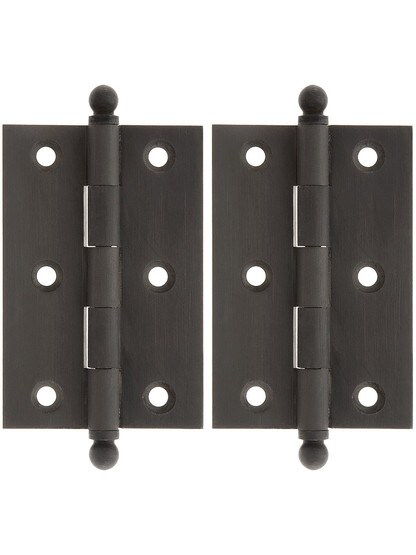 Premium Solid Brass Ball-Tip Cabinet Hinges Pair - 3 inch by 2 inch in Oil Rubbed Bronze.